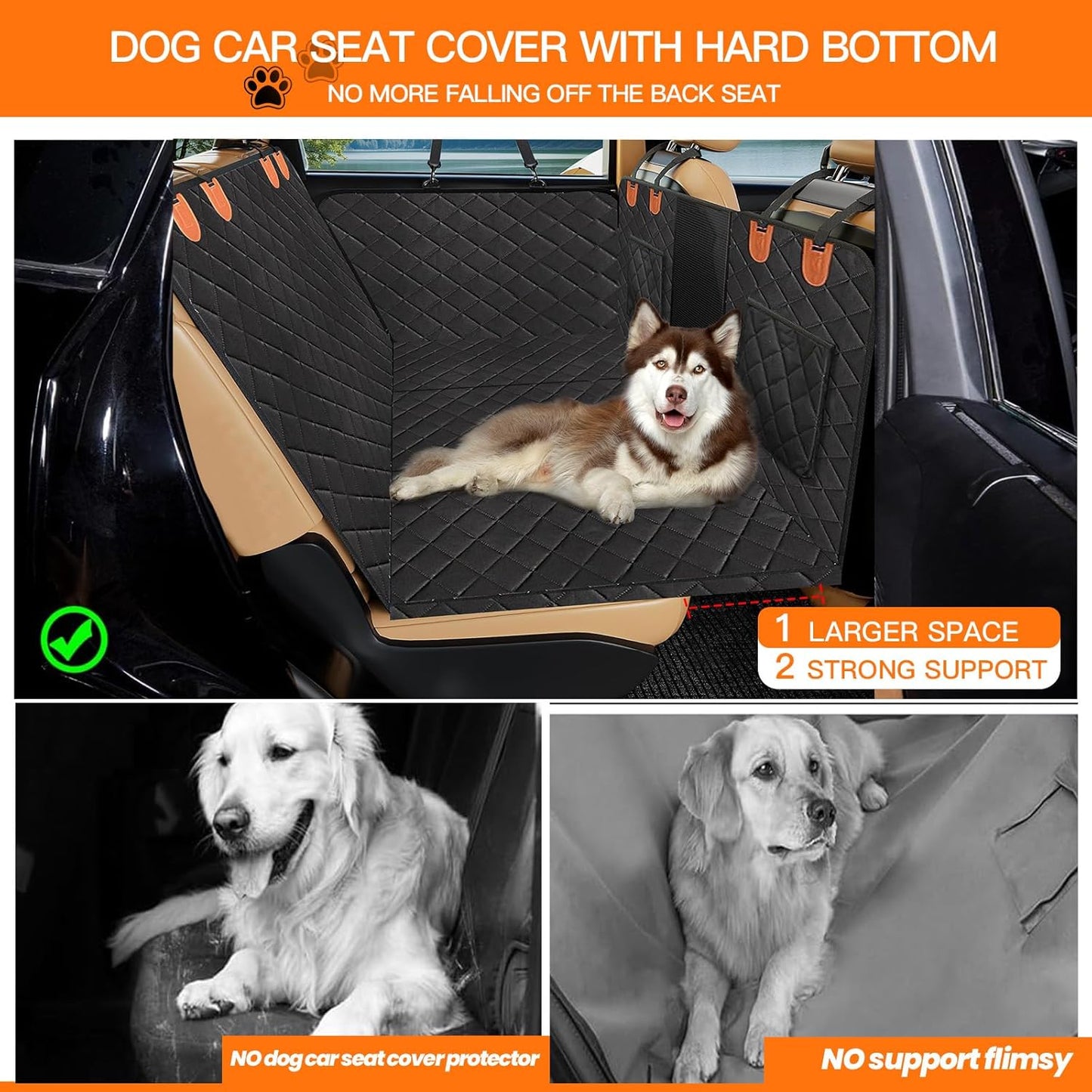 Capa para assento de carro para cães com base rígida, capa para assento de carro para cães, impermeável, resistente a arranhões e antiderrapante, com placa de base estável, preta.