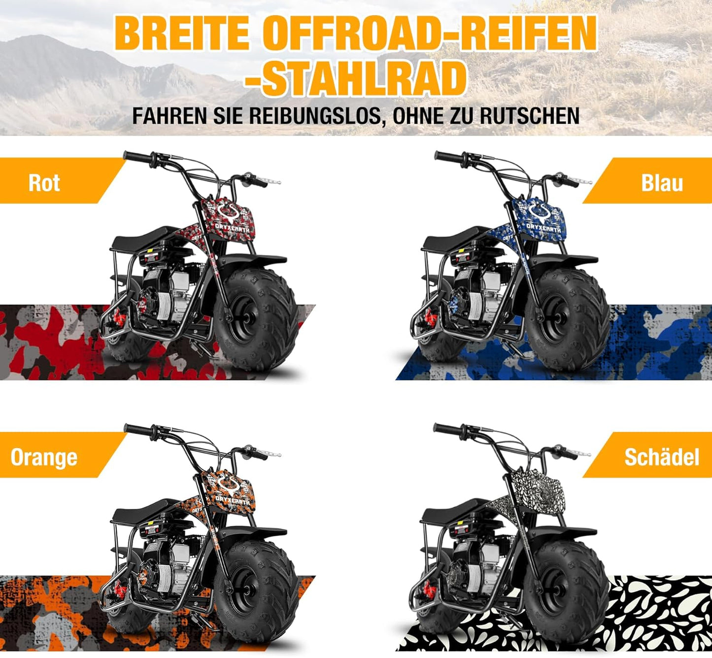 Oryxearth Mini motocicleta Harley-Davidson Off-Road 105cc(100x38x66.5 cm - Motor 4-Tempos a Gasolina Automática - Idade 13+)
