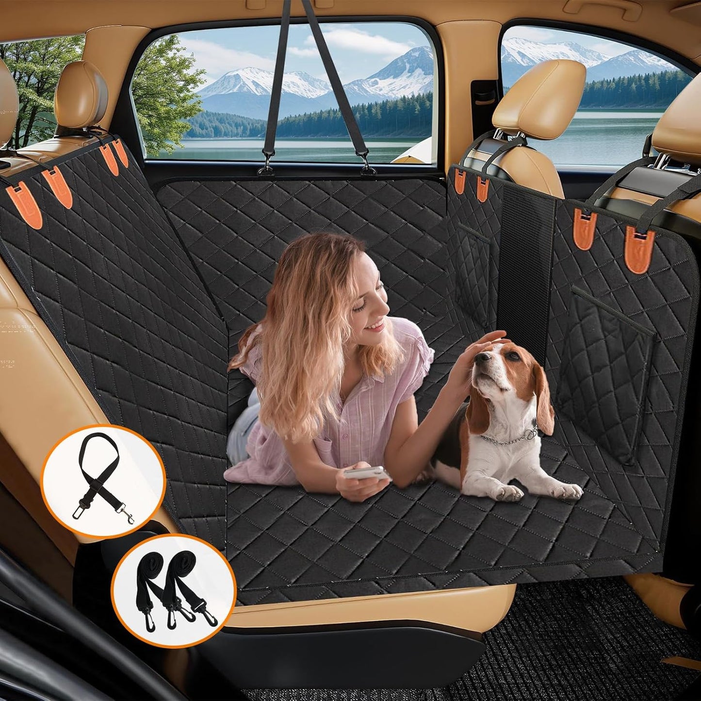 Capa para assento de carro para cães com base rígida, capa para assento de carro para cães, impermeável, resistente a arranhões e antiderrapante, com placa de base estável, preta.