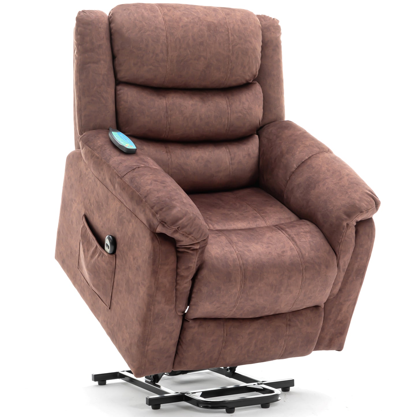 Fauteuil releveur électrique en cuir PU Best Choice Products, fauteuil de massage inclinable, meuble réglable pour le dos, pieds avec 3 positions, port USB, chauffage, porte-gobelets, bouton latéral facile d'accès