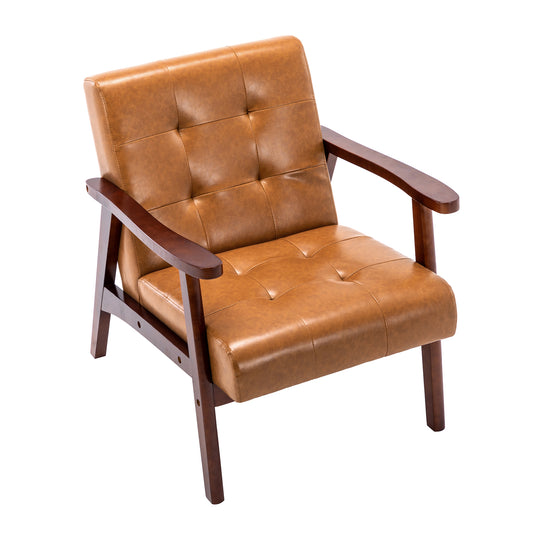 Scandinavian Leather Armchair - Caramel Brown, 67cm (W) x 76cm (D) x 76cm (H) – Mid-Century Modern Lounge Chair