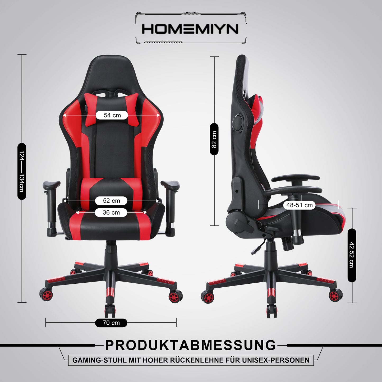 Chaise Gaming  avec  lumière LED et Bluetooth  Fauteuil Gamer avec  haut-parleurNoir et rouge