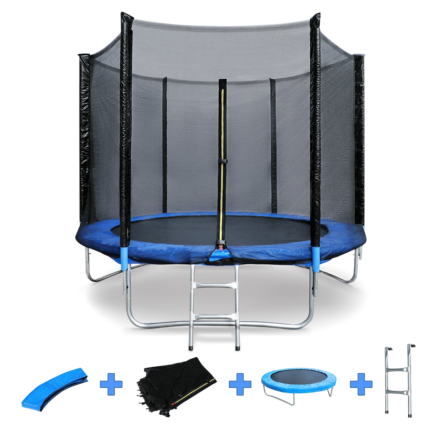 Trampoline Jardin Rond Ø 183 cm - Noir/Bleu - Filet Sécurité + Bâche + Échelle Inclus