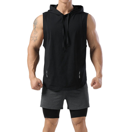 YFFUSHI Mens Sports Sleeveless Hoodie Gym Workout Solid Color Tank Top