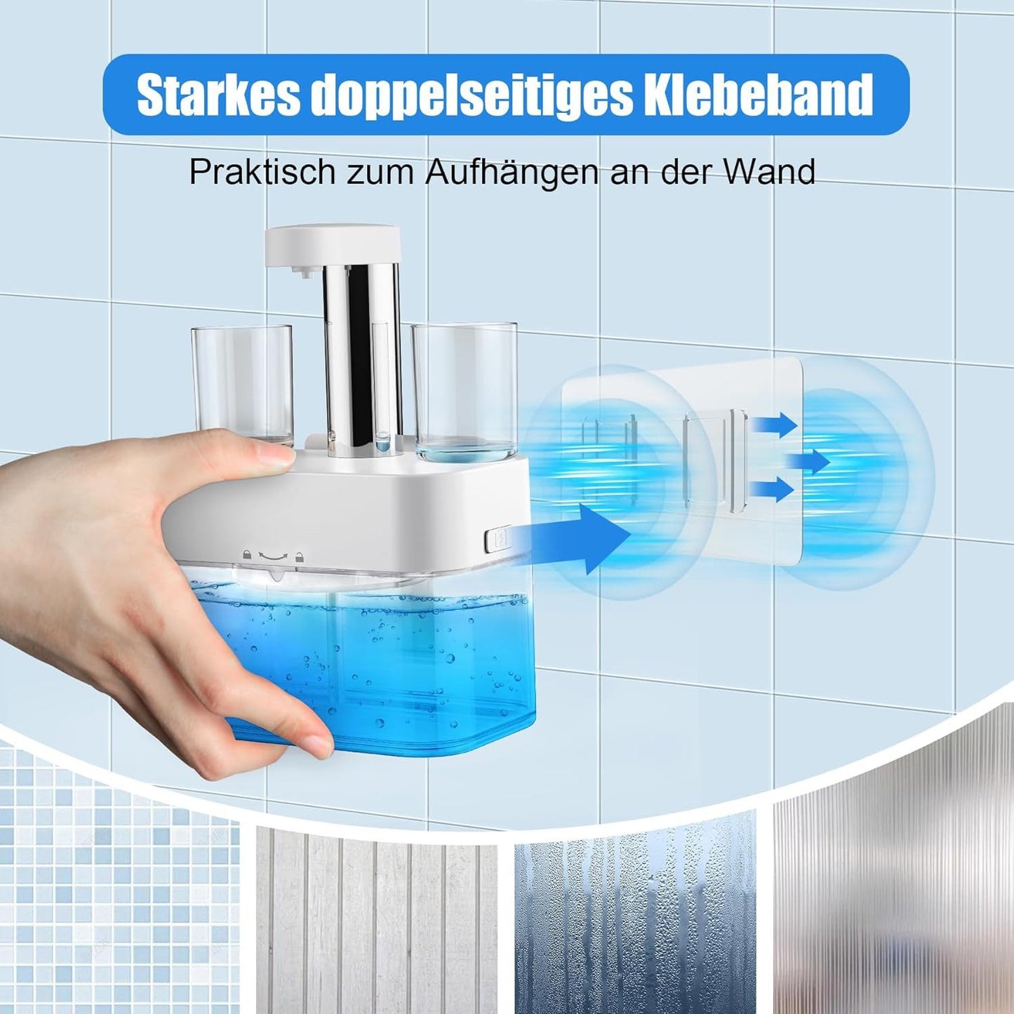 Distributeur de bain de bouche pour irrigateur buccal, avec 2 tasses magnétiques, étanche, mural