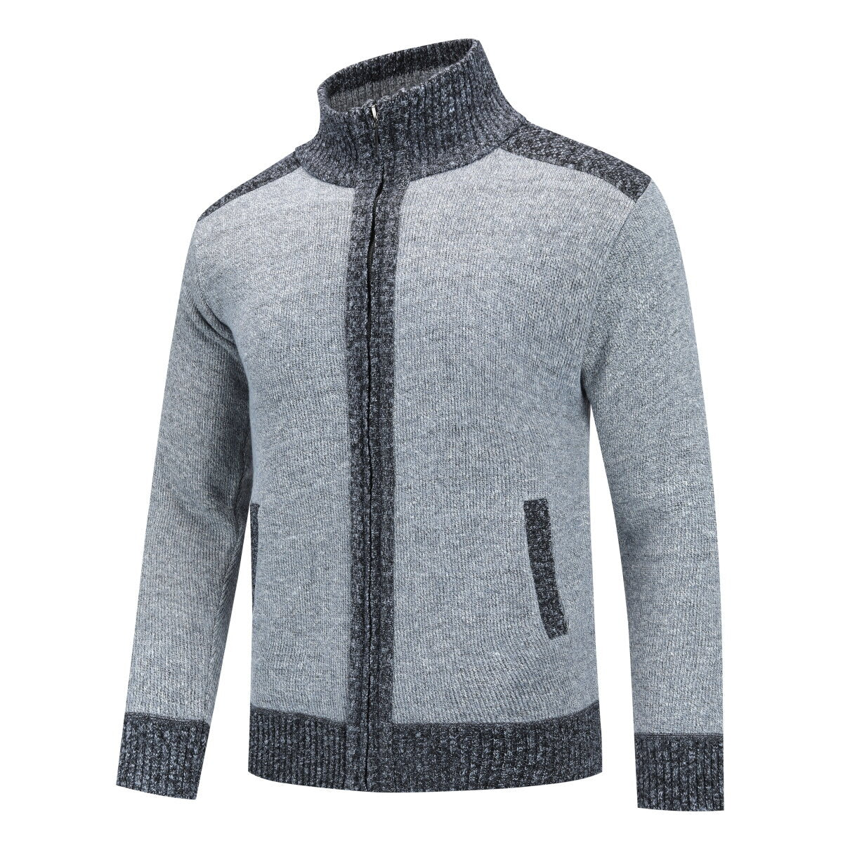 YOUTHUP Mens Thick Color Block Stand Collar Knitted Sweater