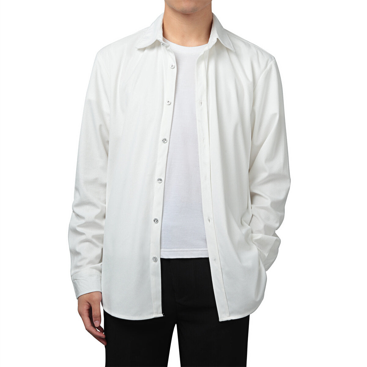 YFFUSHI Mens Casual Corduroy Shirt Long Sleeve Slim Lapel Padded Top