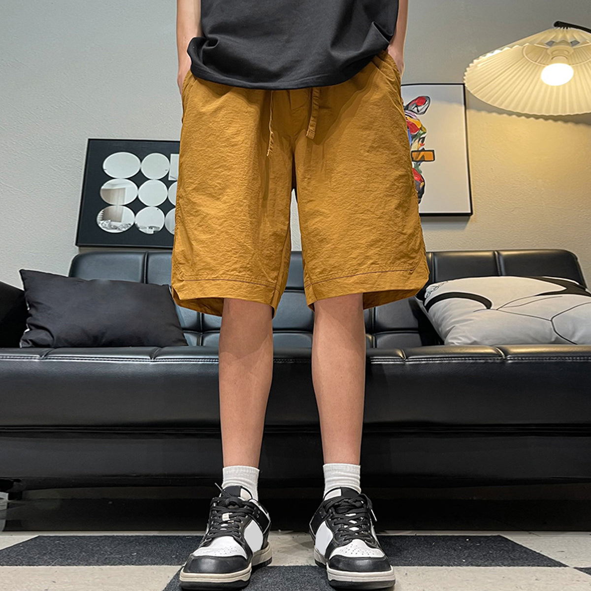 YOUTHUP Mens Drawstring Straight Sportsman Shorts Cropped Pants