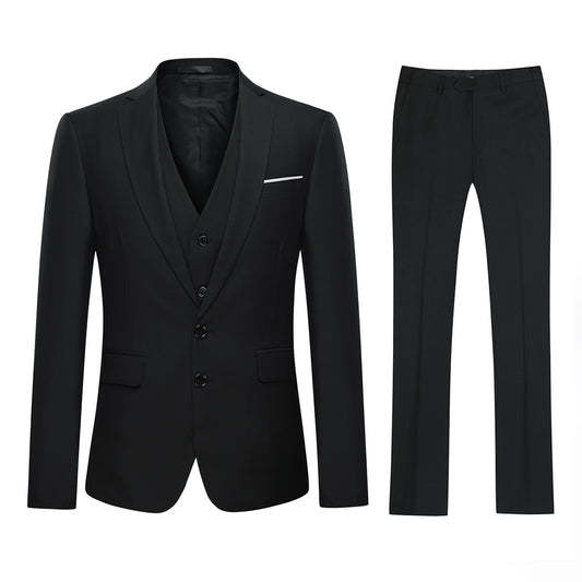 Cloudstyle Men's 3-Piece 2 Buttons Slim Fit Solid Color Jacket Smart Wedding Formal Suit