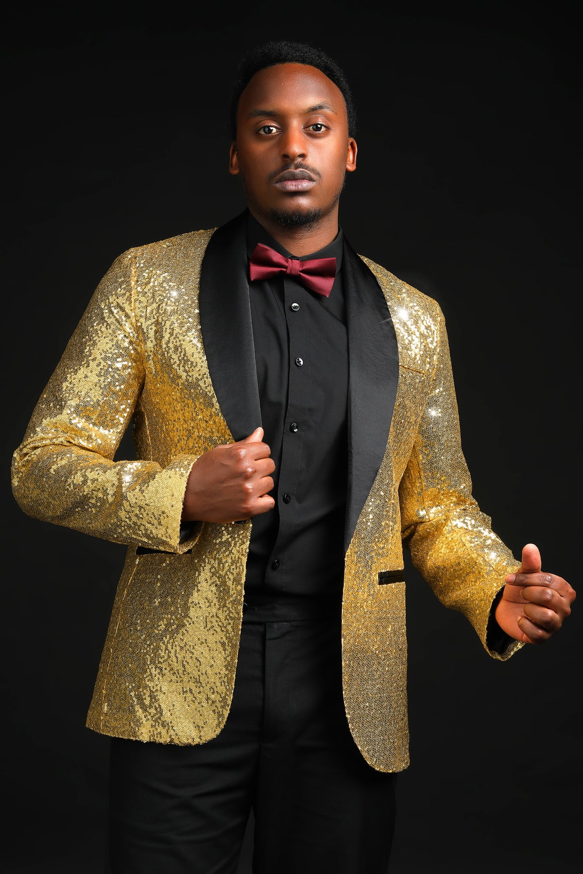YOUTHUP Mens Shiny Sequin Wedding Suit Blazer
