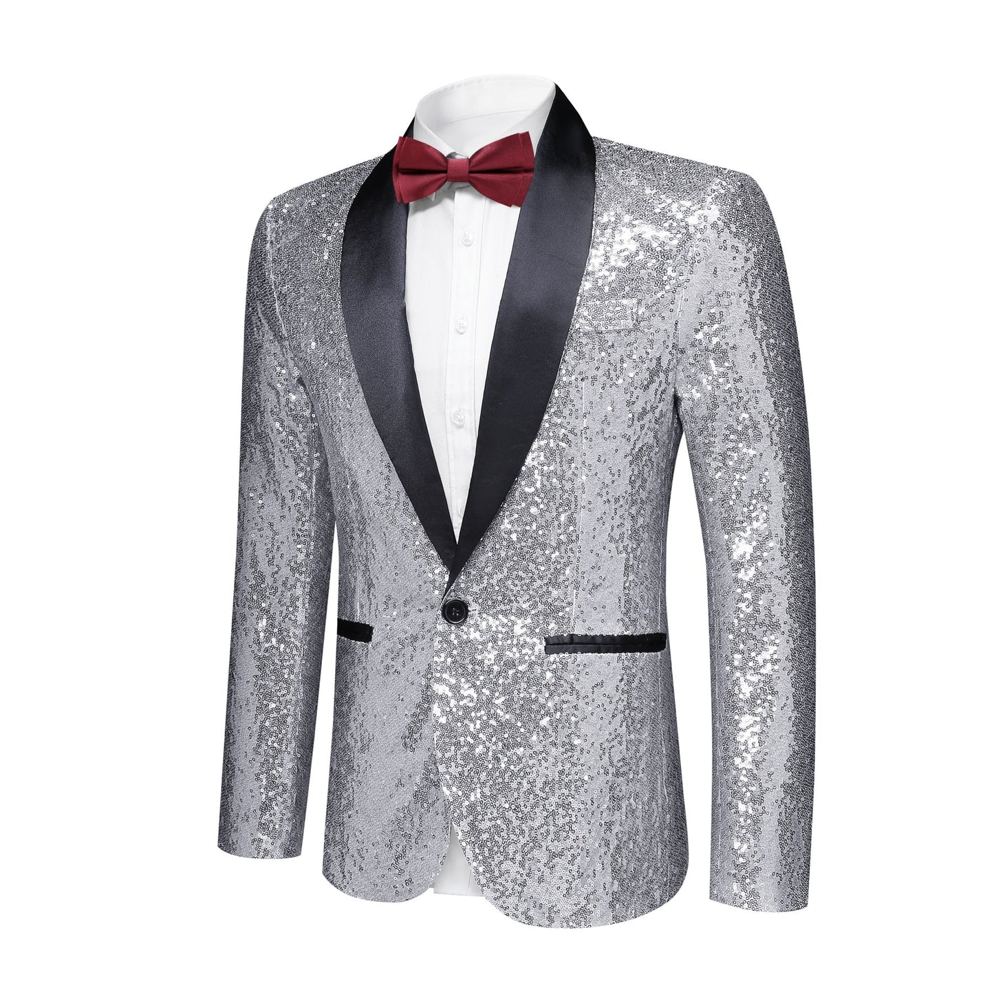 YFFUSHI Mens Shiny Sequin Wedding Suit Blazer