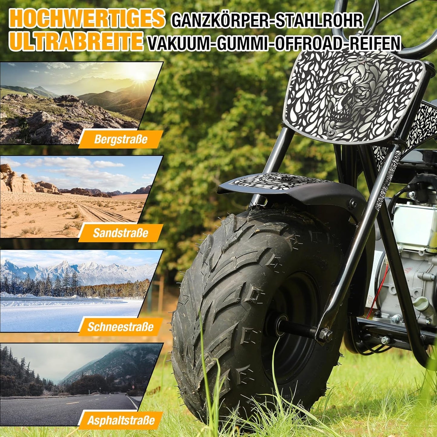 Oryxearth Mini motocicleta Harley-Davidson Off-Road 105cc(100x38x66.5 cm - Motor 4-Tempos a Gasolina Automática - Idade 13+)