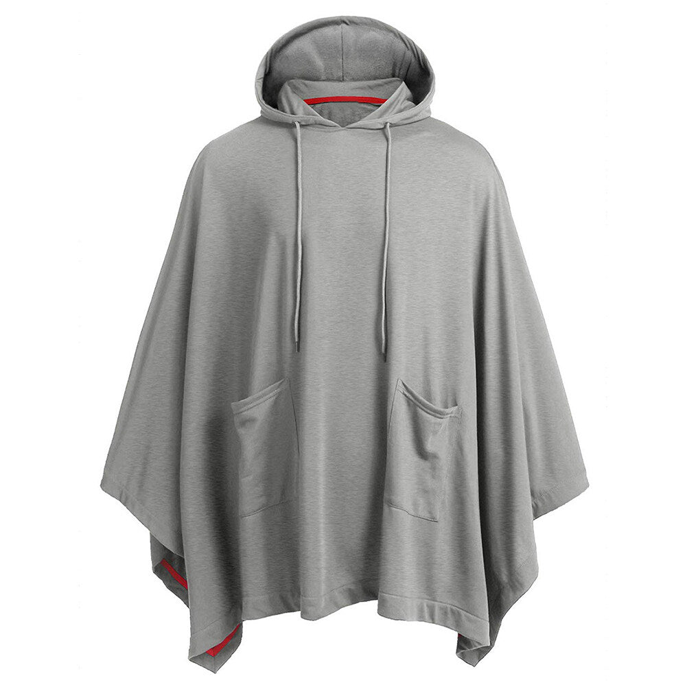 YFFUSHI Mens Solid Color Loose Cape Hoodie