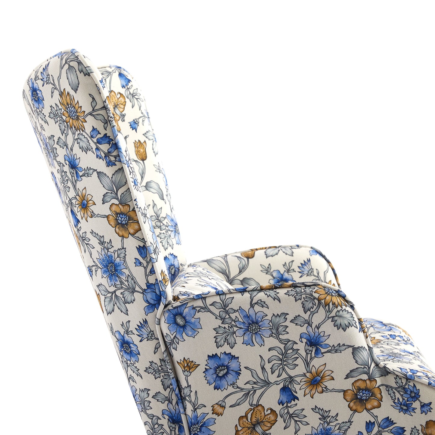 Cadeira de Balanço HomeMiYN(87x66x90cm Veludo/Metal/Madeira Azul e Branco)