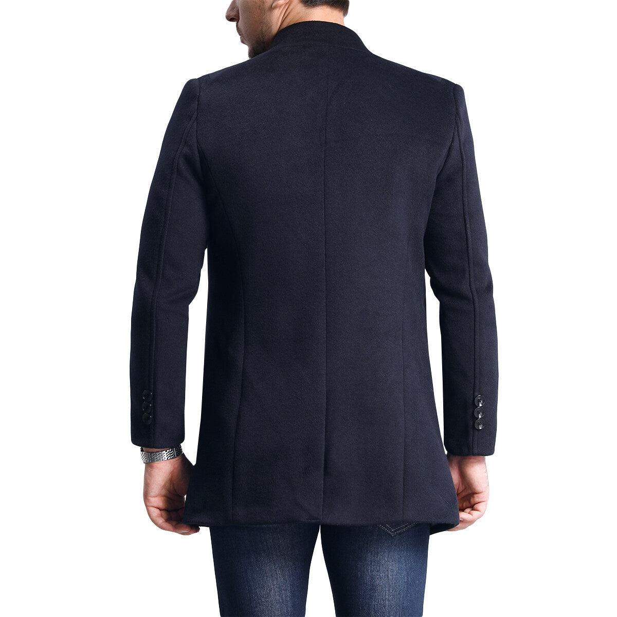 YFFUSHI Mens Casual Simple Solid Color Long Single Breasted Wool Coat