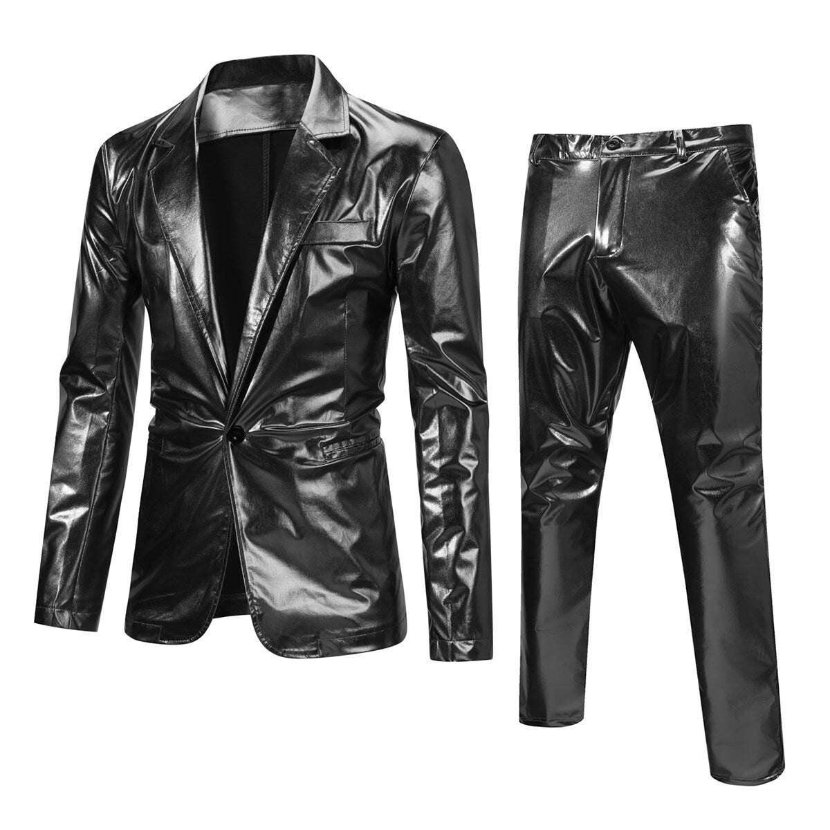 YOUTHUP Mens 2Pce Suit Glossy Shiny Tuxedo Waterproof Blazer and Pants