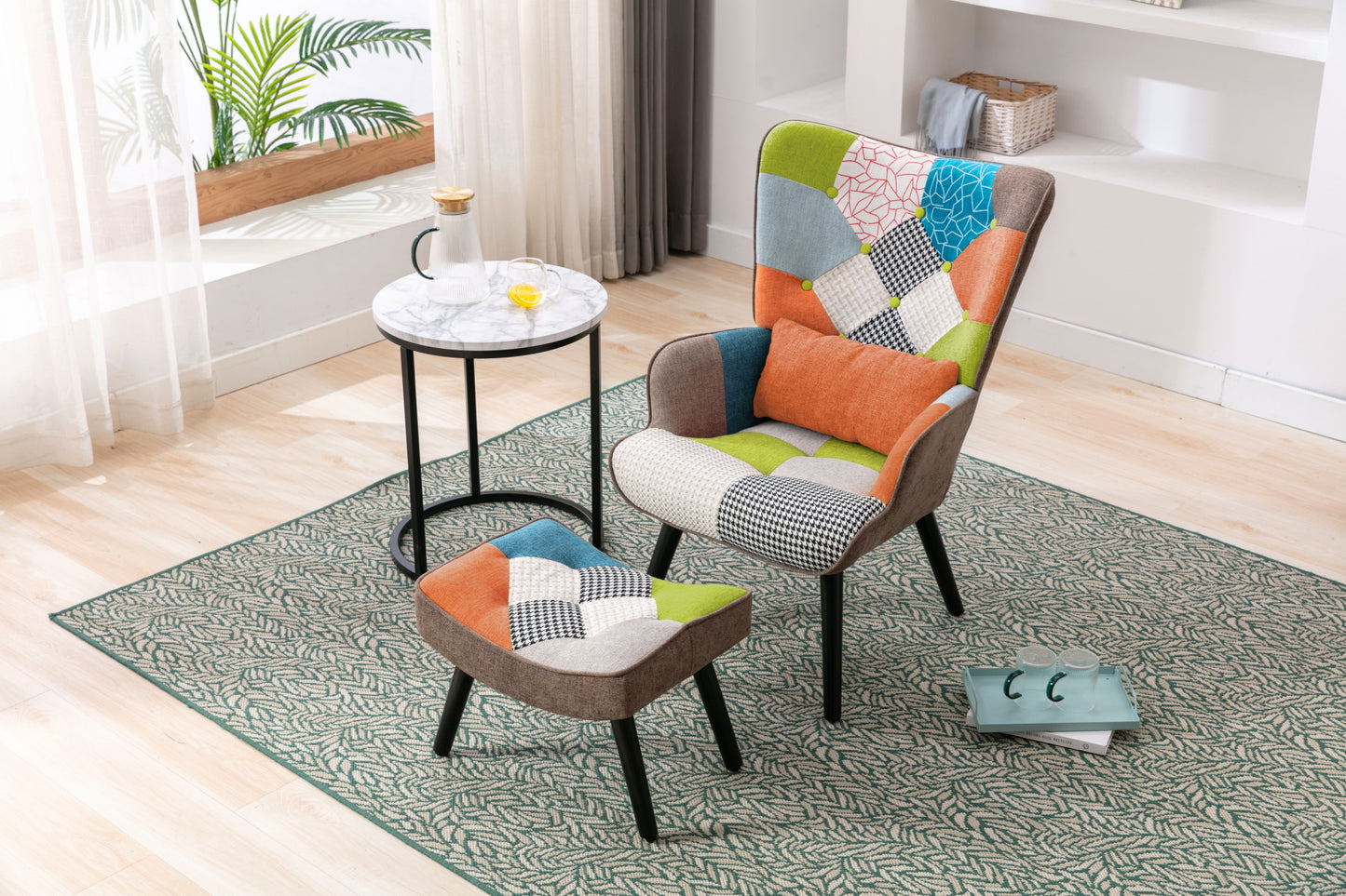 Sillón de relajación con taburetes, sillón de mosaico, sillón de orejas, sillón de habitaciones, colorido