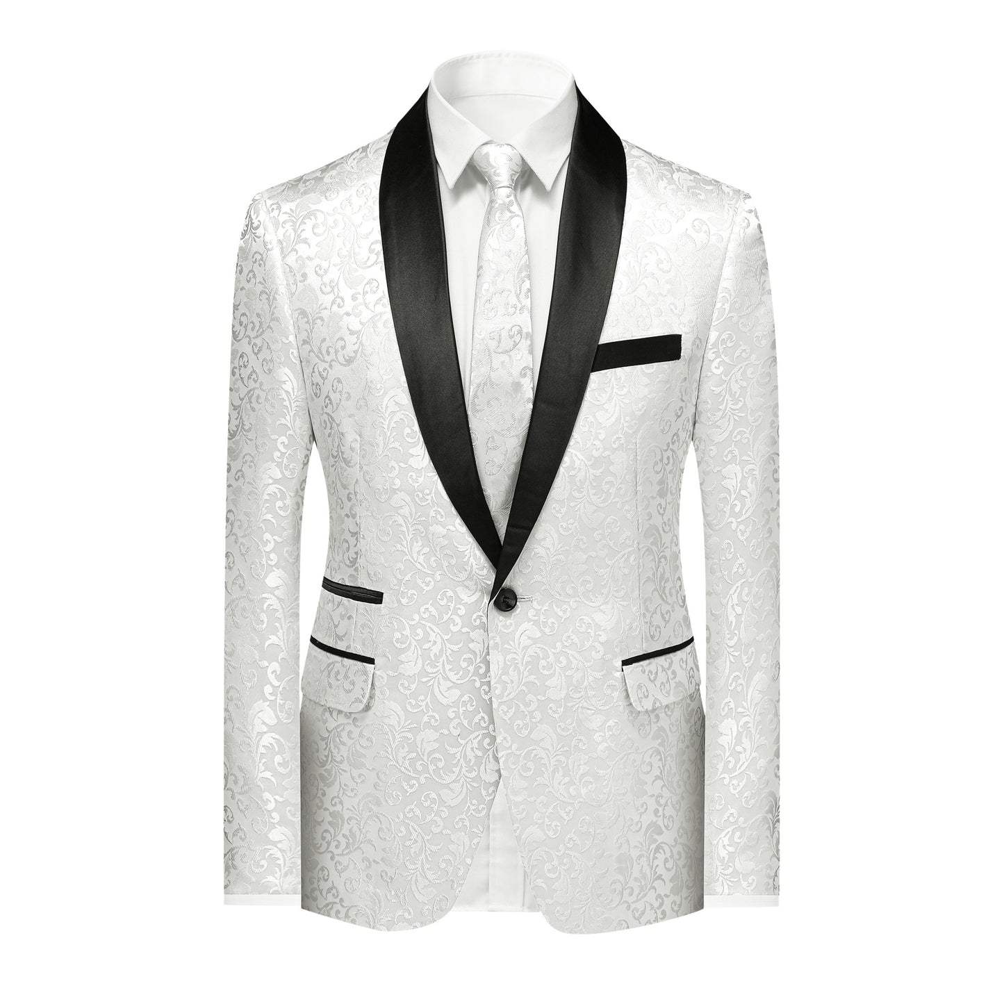 Cloudstyle Mens Floral Jacquard Dress Suit Jacket one Button Print Tux Blazer Sport Coat