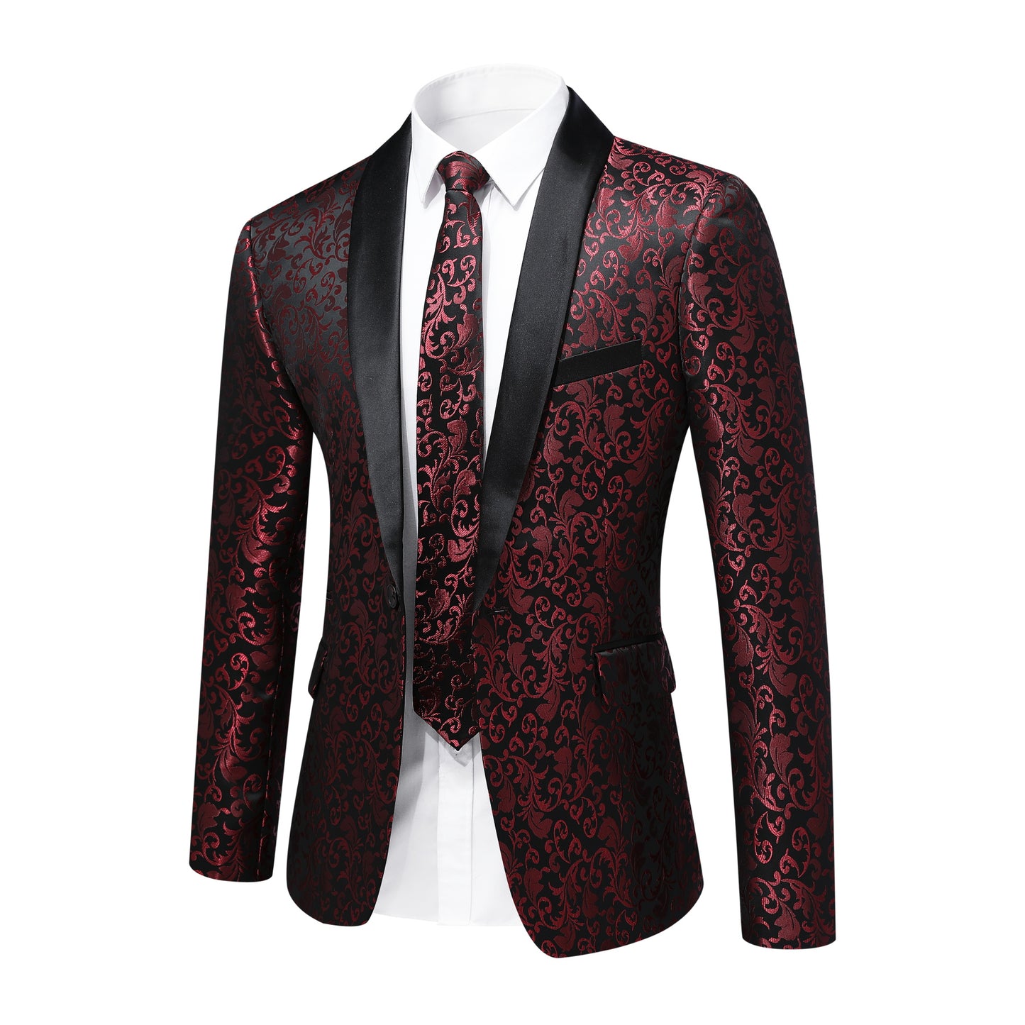 Cloudstyle Mens Floral Jacquard Dress Suit Jacket one Button Print Tux Blazer Sport Coat