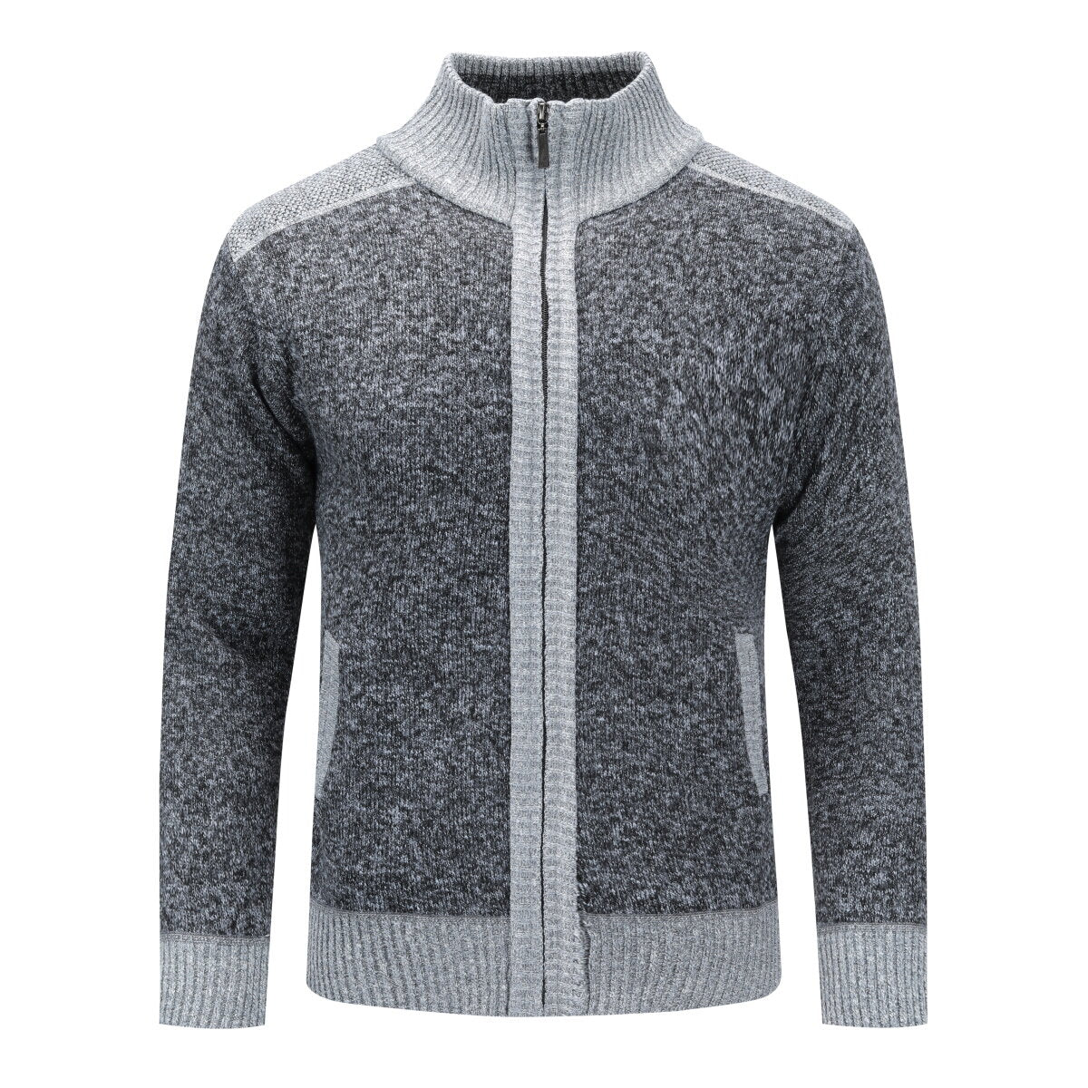 YOUTHUP Mens Thick Color Block Stand Collar Knitted Sweater