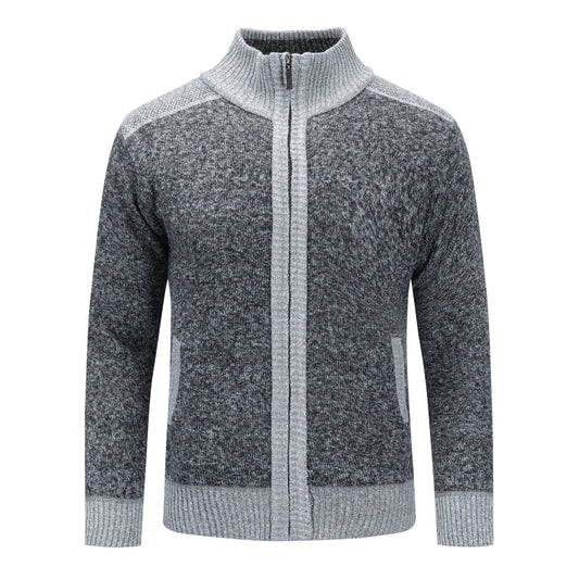 YOUTHUP Mens Thick Color Block Stand Collar Knitted Sweater