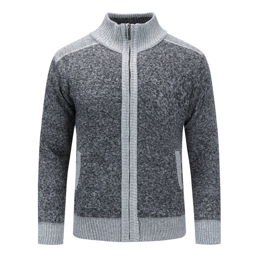 YFFUSHI Mens Thick Color Block Stand Collar Knitted Sweater