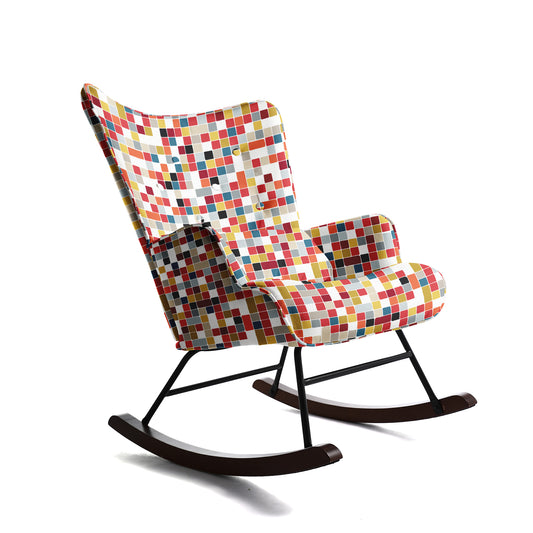 Cadeira de baloiço HOMEMIYN: Tecido de linho sintético, padrão de mosaico colorido - 91X67X86CM