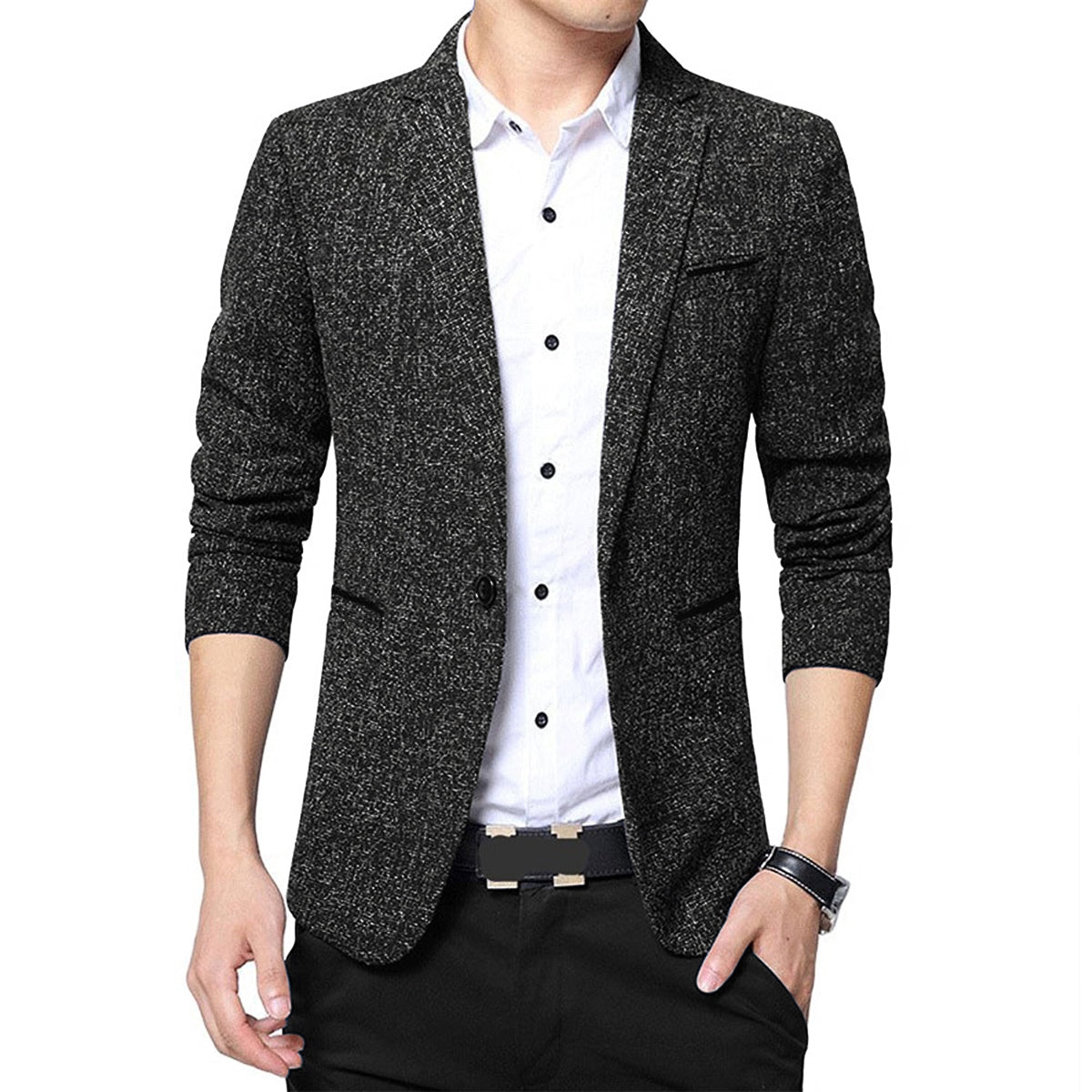 Cloudstyle Men's Suit Jacket One Button Slim Fit Sport Coat Business Daily Black Blazer