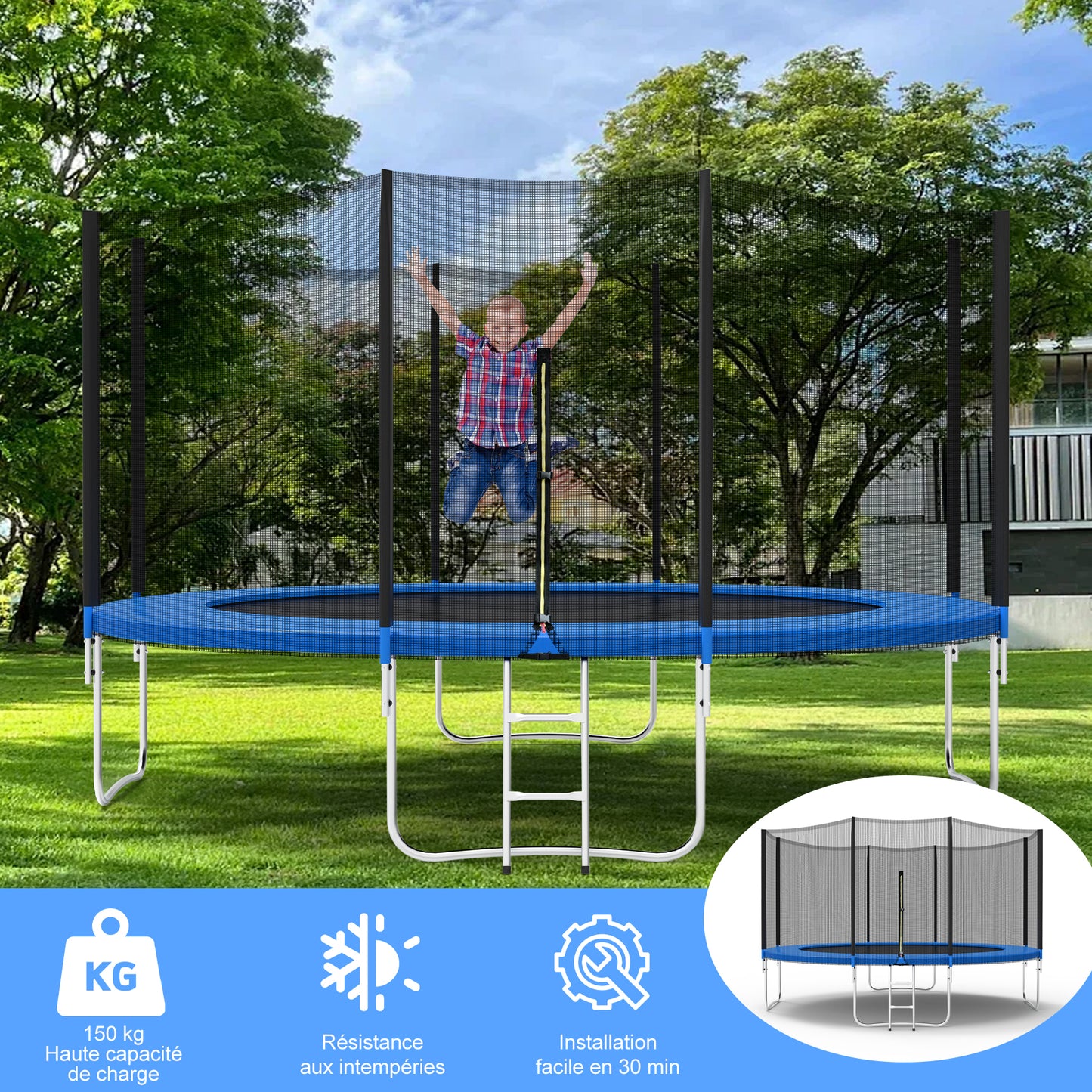 Trampolim Ø 427cm trampolim de jardim com rede de segurança combinação de escada trampolim resistente a UV à prova d'água ao ar livre para crianças
