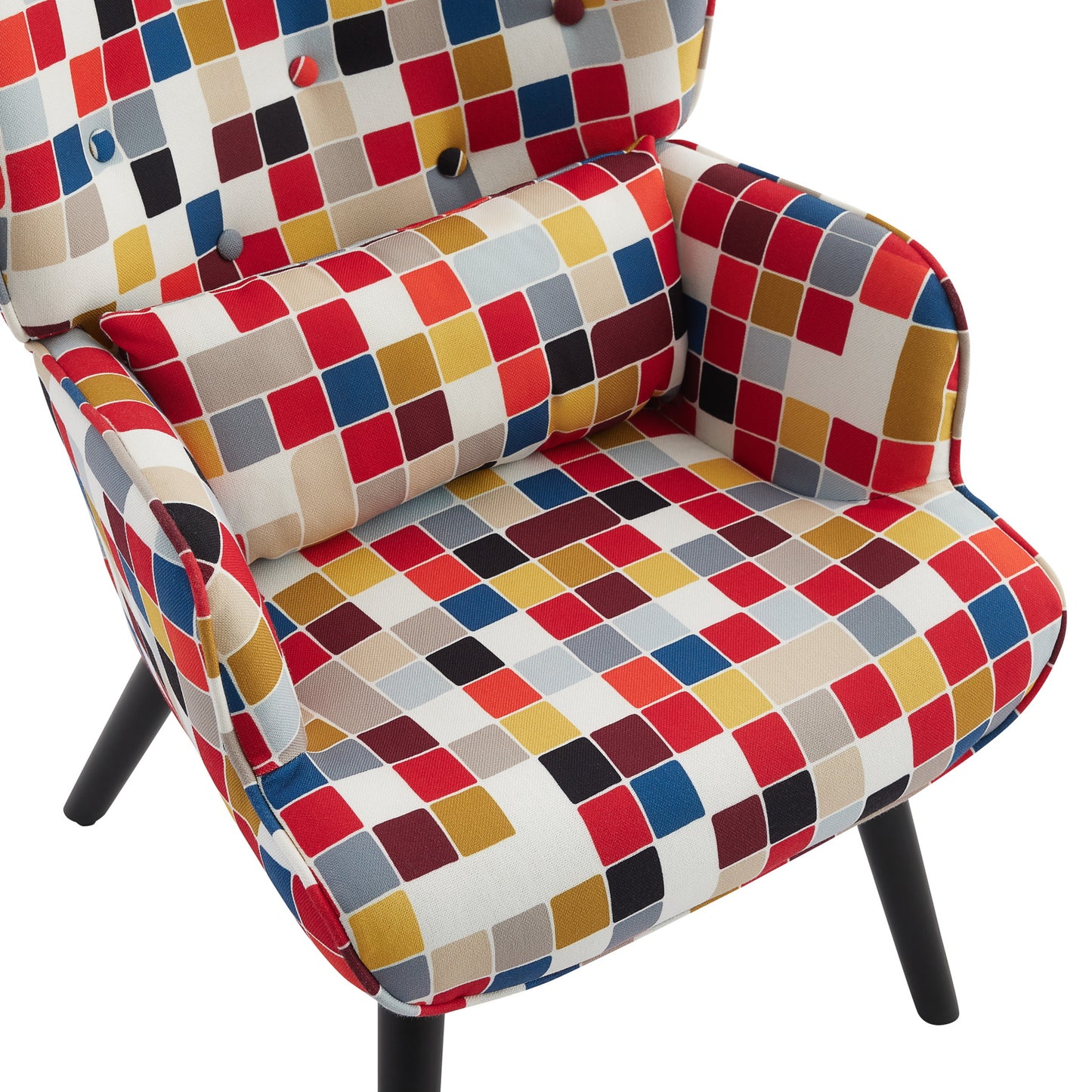 Poltrona HOMEMIYN com Almofada e Banco（76x65x94 cm - Tecido de Linho Falso com Padrão Mosaico - Colorida）