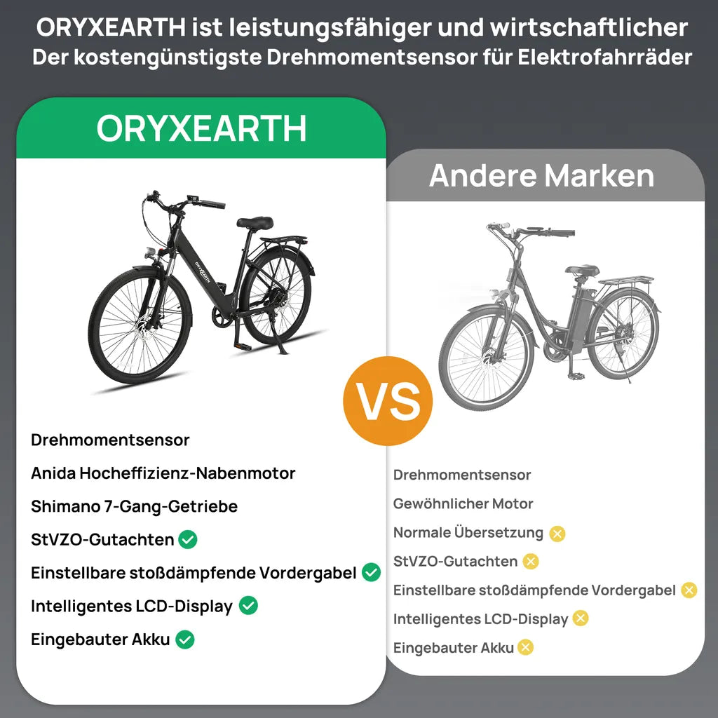 Bicicleta Elétrica Oryxearth 250W-SHIMANO7V (rodas de 27,5 cm - Preto mate)