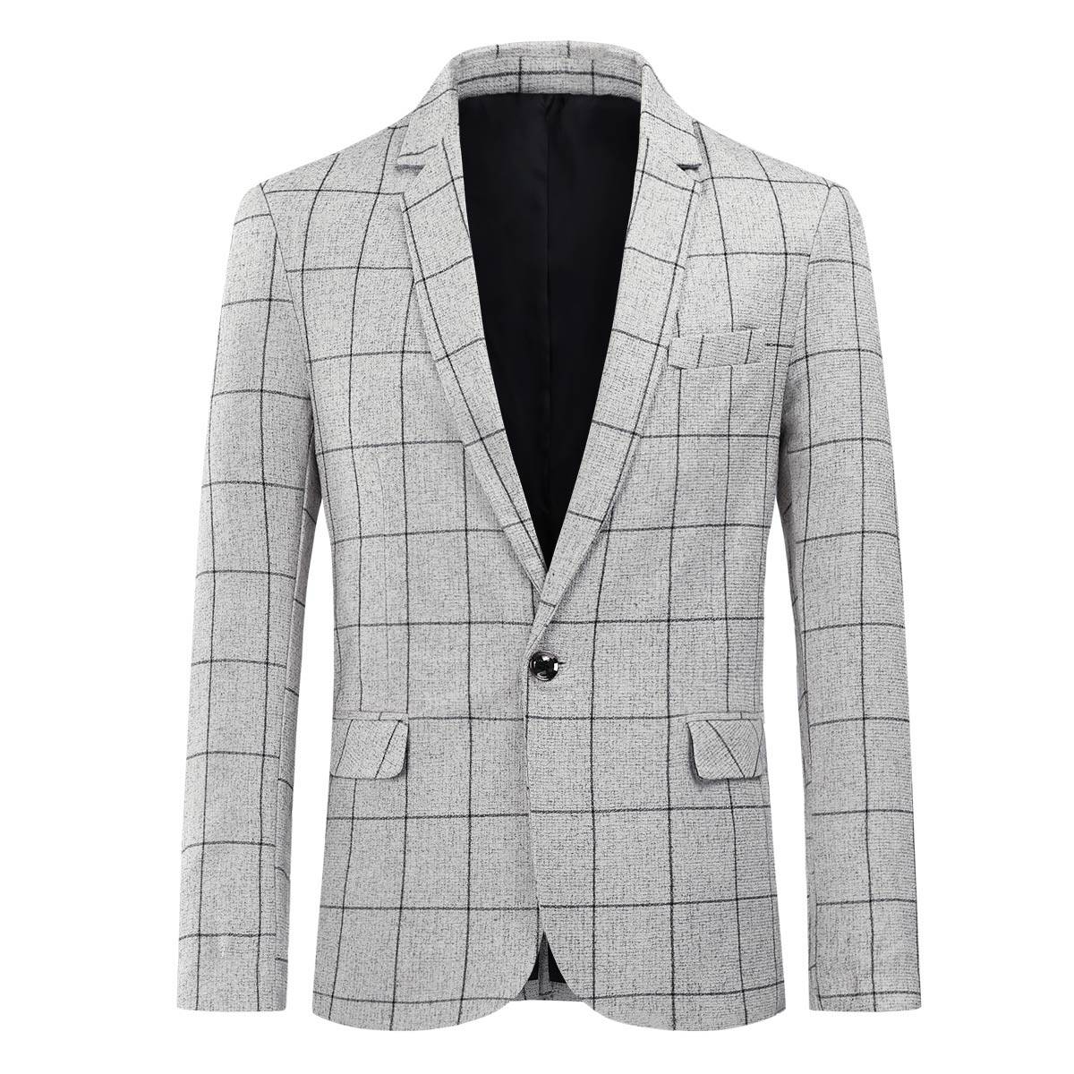 YFFUSHI Mens Casual Business Check Blazer 1 Button Lightweight Plaid Suit Jacket