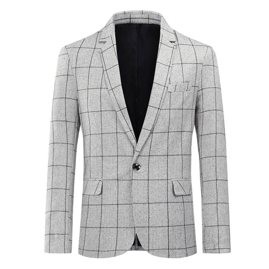 YFFUSHI Mens Casual Business Check Blazer 1 Button Lightweight Plaid Suit Jacket