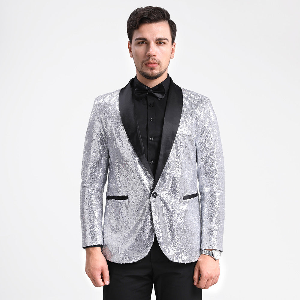 YFFUSHI Mens Shiny Sequin Wedding Suit Blazer