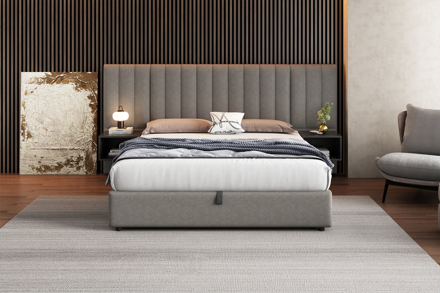 Lit Coffre 160x200 cm HOMEMiYN - Lit Élégant avec Rangement Pratique et Confort Optimal