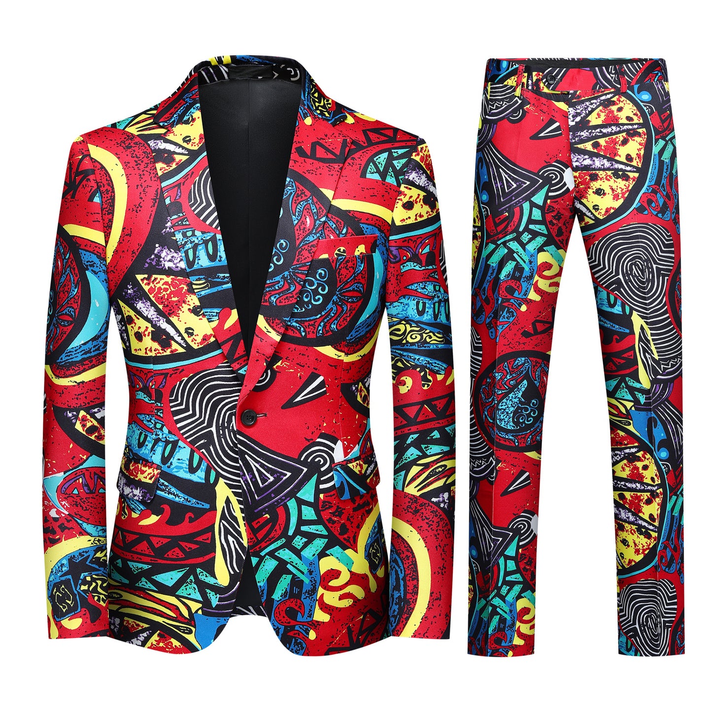 Cloudstyle Mens 2 Piece Print Suit Floral Party Dress Jacket Slim 2 Button Blazer Pants