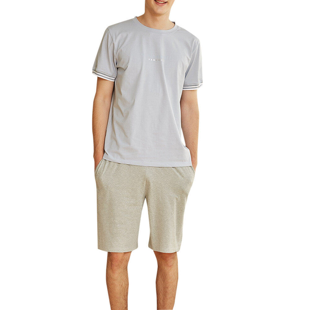 YFFUSHI Mens 2 Piece Loungewear Lightweight Stripe Short Sleeve Top and Short Bottom