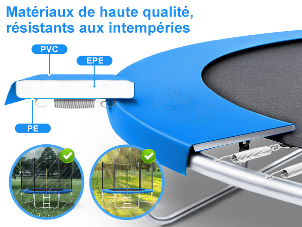 Trampoline de Jardin Enfants et Adultes Jeux d'Extérieur 305 cm Noir et Bleu Avec Filet de sécurité Couverture de protection