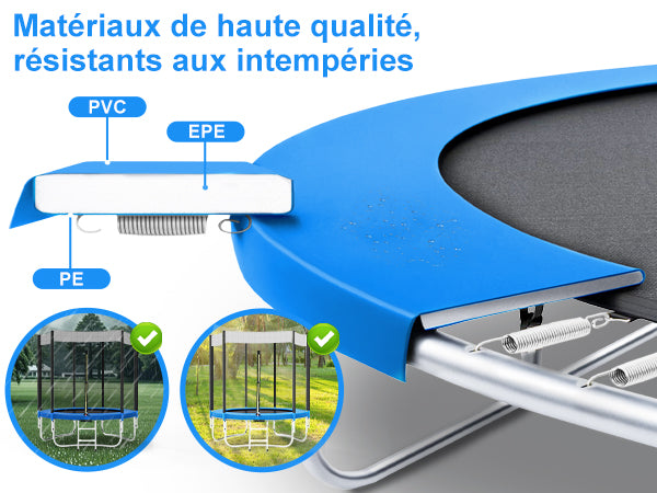 Trampoline Jardin Rond Ø 183 cm - Noir/Bleu - Filet Sécurité + Bâche + Échelle Inclus