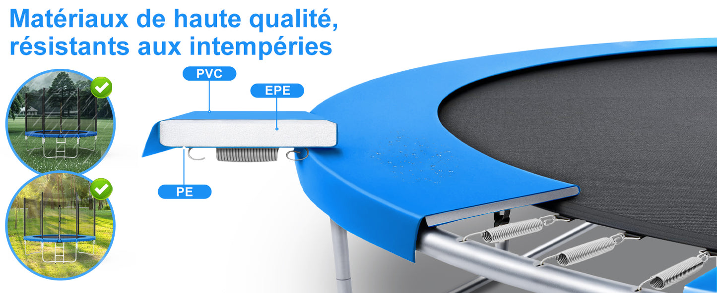 Trampoline de Jardin Enfants et Adultes Jeux d'Extérieur 305 cm Noir et Bleu Avec Filet de sécurité Couverture de protection