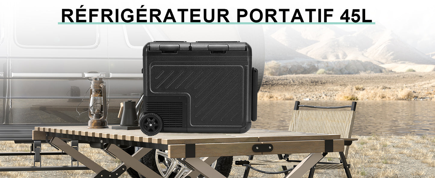 Réfrigérateur de voiture HOMEMiYN 12 V, réfrigérateur de voiture à double zone de 45 litres, congélateur portable (-8 ℉ ~ 68 ℉) avec 12/24 V DC 100/240 V AC, glacière électrique à contrôle APP pour voiture, camping-car, camping, voyage et usage domestique