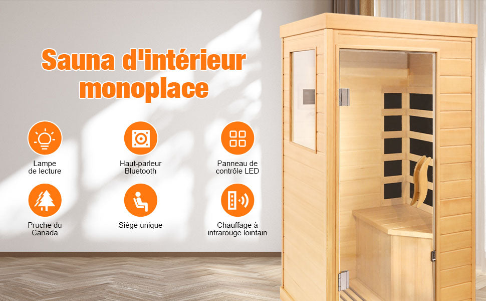 Sauna Infrarouge Portable 1-2 Personnes – Hemlock Canadien avec Bluetooth et Technologie Far Infrared