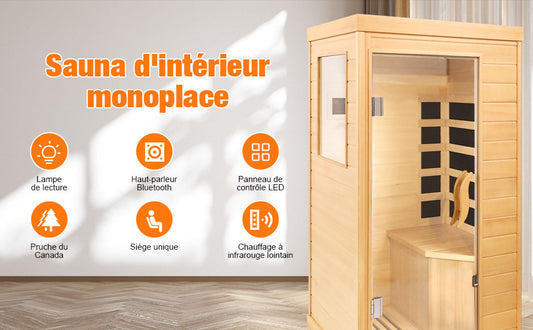 Sauna Infrarouge à Far Infrared pour 1-2 personnes, Spa Sauna à domicile en Hemlock canadien