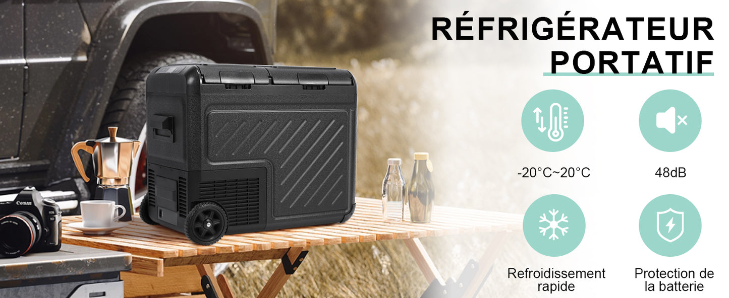 Réfrigérateur de voiture HOMEMiYN 12 V, réfrigérateur de voiture à double zone de 45 litres, congélateur portable (-8 ℉ ~ 68 ℉) avec 12/24 V DC 100/240 V AC, glacière électrique à contrôle APP pour voiture, camping-car, camping, voyage et usage domestique