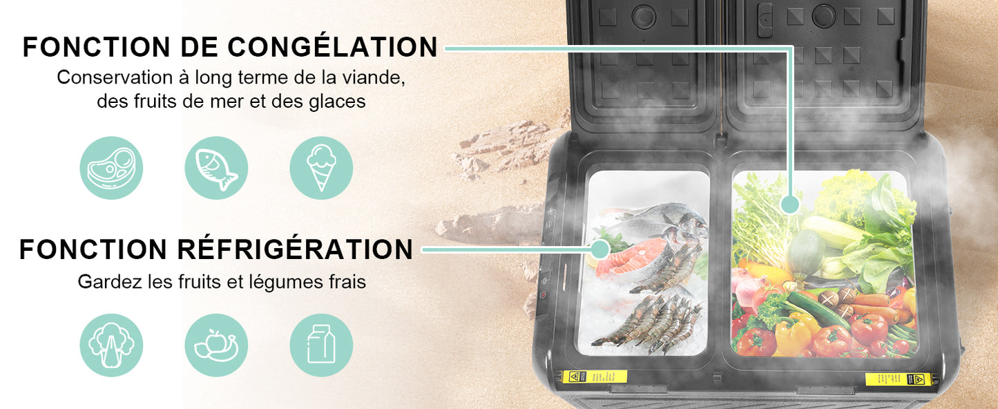 Réfrigérateur de voiture HOMEMiYN 12 V, réfrigérateur de voiture à double zone de 45 litres, congélateur portable (-8 ℉ ~ 68 ℉) avec 12/24 V DC 100/240 V AC, glacière électrique à contrôle APP pour voiture, camping-car, camping, voyage et usage domestique