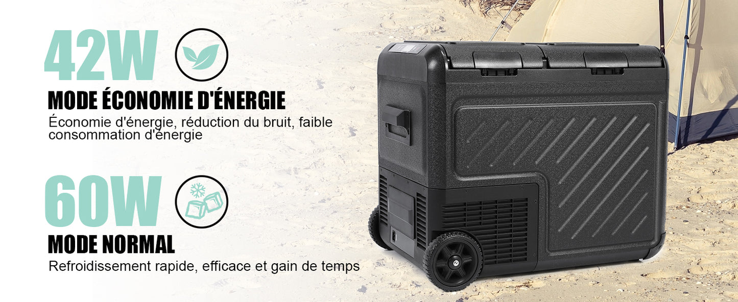 Réfrigérateur de voiture HOMEMiYN 12 V, réfrigérateur de voiture à double zone de 45 litres, congélateur portable (-8 ℉ ~ 68 ℉) avec 12/24 V DC 100/240 V AC, glacière électrique à contrôle APP pour voiture, camping-car, camping, voyage et usage domestique