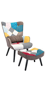 Fauteuil à oreilles fauteuil de relaxation avec tabouret fauteuil patchwork fauteuil à oreilles fauteuil salon