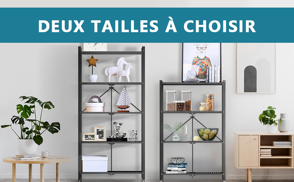 HomeMiYN Étagère de Rangement Pliable 4 à  5 Niveaux，Étagère de rangement multifonctionnel,Étagère à roulettes,71*34*159cm,Noir