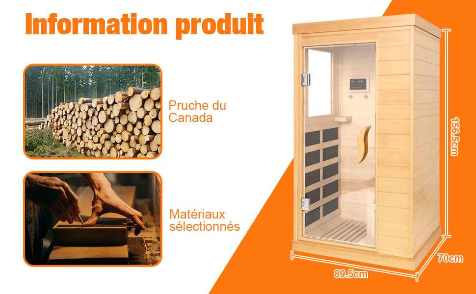 Sauna Infrarouge Portable 1-2 Personnes – Hemlock Canadien avec Bluetooth et Technologie Far Infrared