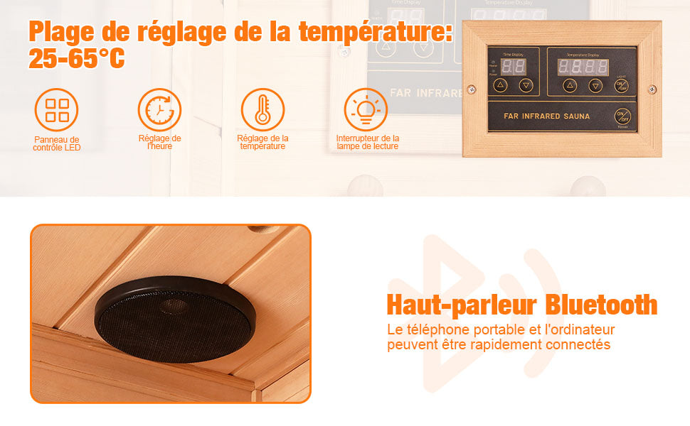 Sauna Infrarouge Portable 1-2 Personnes – Hemlock Canadien avec Bluetooth et Technologie Far Infrared